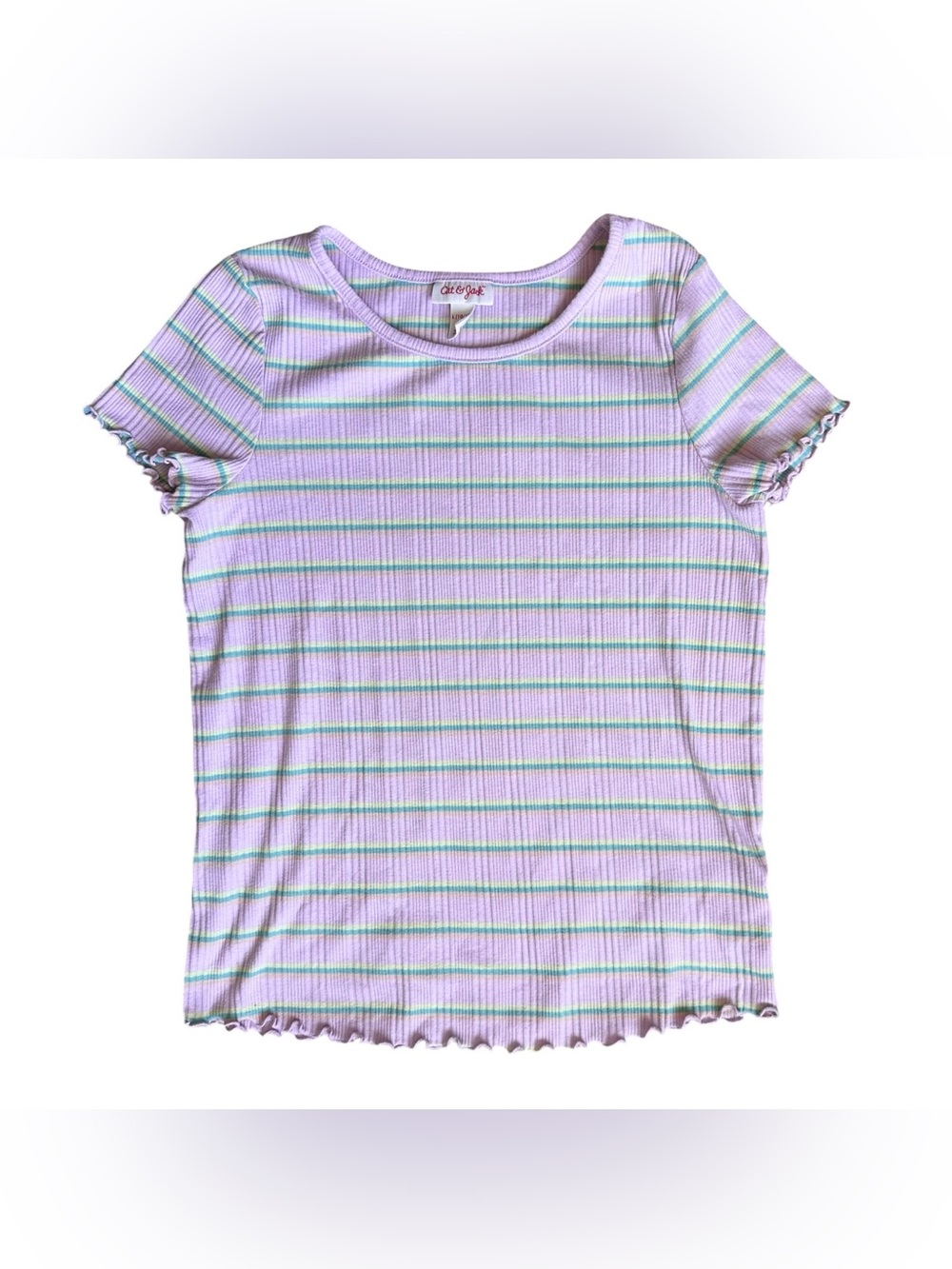 Cat & Jack 10/12 Girls striped light purple scalloped hem ribbed shirt